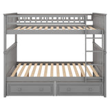 FAROUCHE Full Over Full Bunk Bed with 2 Storage Drawers, Sturdy Solid Wood Bunk Bed Frame with Ladder and Guardrails, Can be Convertible into 2 Platform Bed, Easy Assembly, Grey FAROUCHE