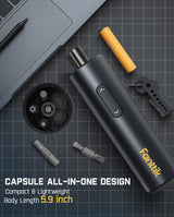 Fanttik NEX S1 Capsule 3.7V Cordless Screwdriver, Electric Screwdriver, Max 5 N.m, 320 RPM Motor, 5 Pcs Double-Ended Bits, Compact Design, LED Light, 1/4''Hex, Idea Tool for Furniture, Appliances Fanttik