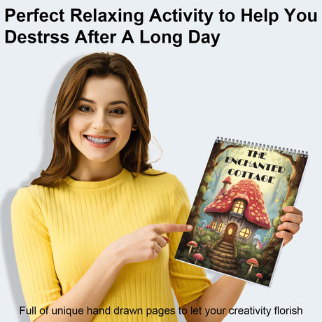 Adult Coloring Books Relaxation Coloring Book for Women Spiral Bound Page One Sided Design Gifts Arts and Crafts for Women to Relax, Anxiety and Depression 30 Colorful Coloring Pages of THE ENCHANTED COTTAGE ADEVIAN