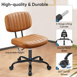 DUMOS Armless Home Office Chair Ergonomic Desk with Comfy Low Back Lumbar Support, Height Adjustable PU Leather Computer Task with 360° Swivel Wheels, for Small Space, Kids and Adults, Brown DUMOS
