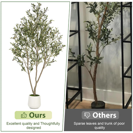 VIVATREES Olive Trees Artificial Indoor, 5FT Tall Faux Olive Tree with White Tall Planter, Artificial Plants with Natural Wood Trunk and Lifelike Fruits for Home Office Decor VIVATREES