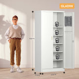 GLADIW Garage Storage Cabinet, Metal Storage Cabinet with Lockable Doors and 5 Adjustable Shelves, Tool Cabinet with Pegboard for Garages, Offices and Tool Rooms, Gray GLADIW
