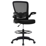 Drafting Chair Tall Office Chair Adjustable Height with Lumbar Support Flip Up Arms Footrest Mid Back Task Mesh Desk Chair Computer Chair Drafting Stool for Standing Desk, Black BestOffice