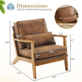 VINGLI Solid Wood Wide Armrests Accent Chair,Upholstered Mid Century Modern Chair with Pillow,Comfy Reading Chair Farmhouse Arm Chair,Chairs Living Room,Bedroom,Guest Room,Suede,Rustic VINGLI