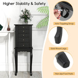 Giantex Jewelry Cabinet Armoire Chest with 4 Drawers, Flip Top Mirror, Top Storage Compartments, 2 Side Doors with 8 Necklace Hooks, 2 Shelves, Black Standing Jewelry Organizer Box for Girls Gift Giantex