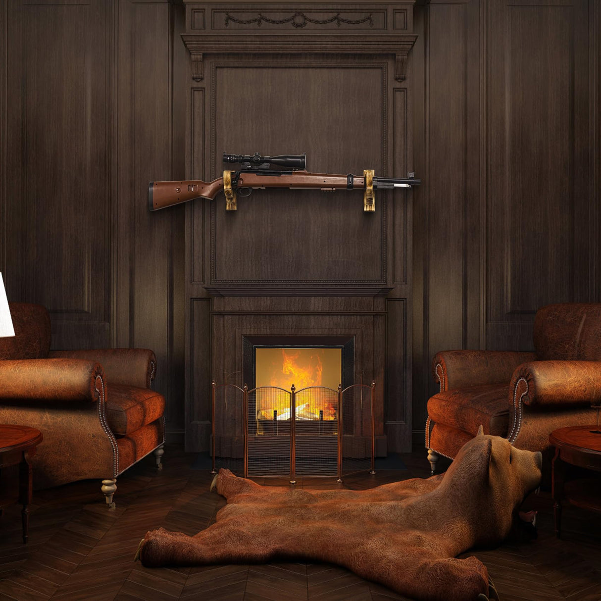 Giassvio Rifle Gun Rack Wall Mount - Wooden Shotgun Hooks Holder Horizontal, Single Gun Display Hanger for Wall, Charcoal Brown Giassvio