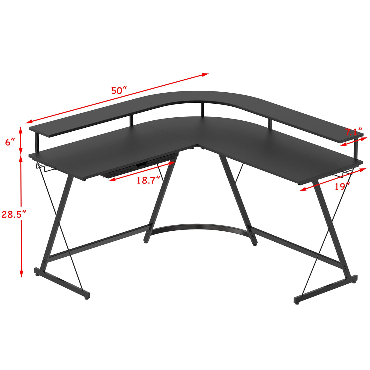 SHW L Shaped Gaming Desk with Full Around Monitor Stand and Drawer, Black SHW