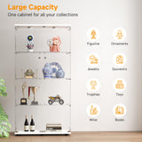 Zevemomo Tempered Glass Display Cabinet with Lights, 4-Tier Curio Cabinet with Glass Doors and Lock, Glass Display Case for Collectibles, for Living Room, Bedroom, Office, Double Door, White Zevemomo