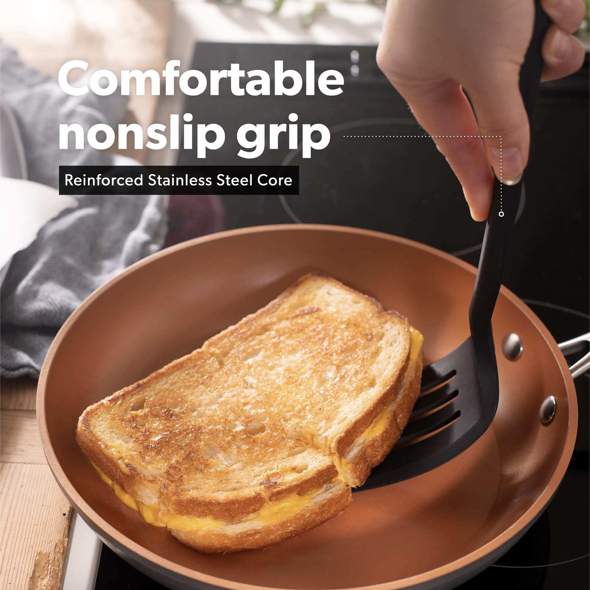 DI ORO Silicone Turner Spatula Set - Kitchen Spatulas for Nonstick Cookware - Cooking Utensils for Flipping Eggs & Pancakes - 600°F Heat-Resistant BPA Free Turners - Dishwasher Safe (4pc, Black) di Oro Living