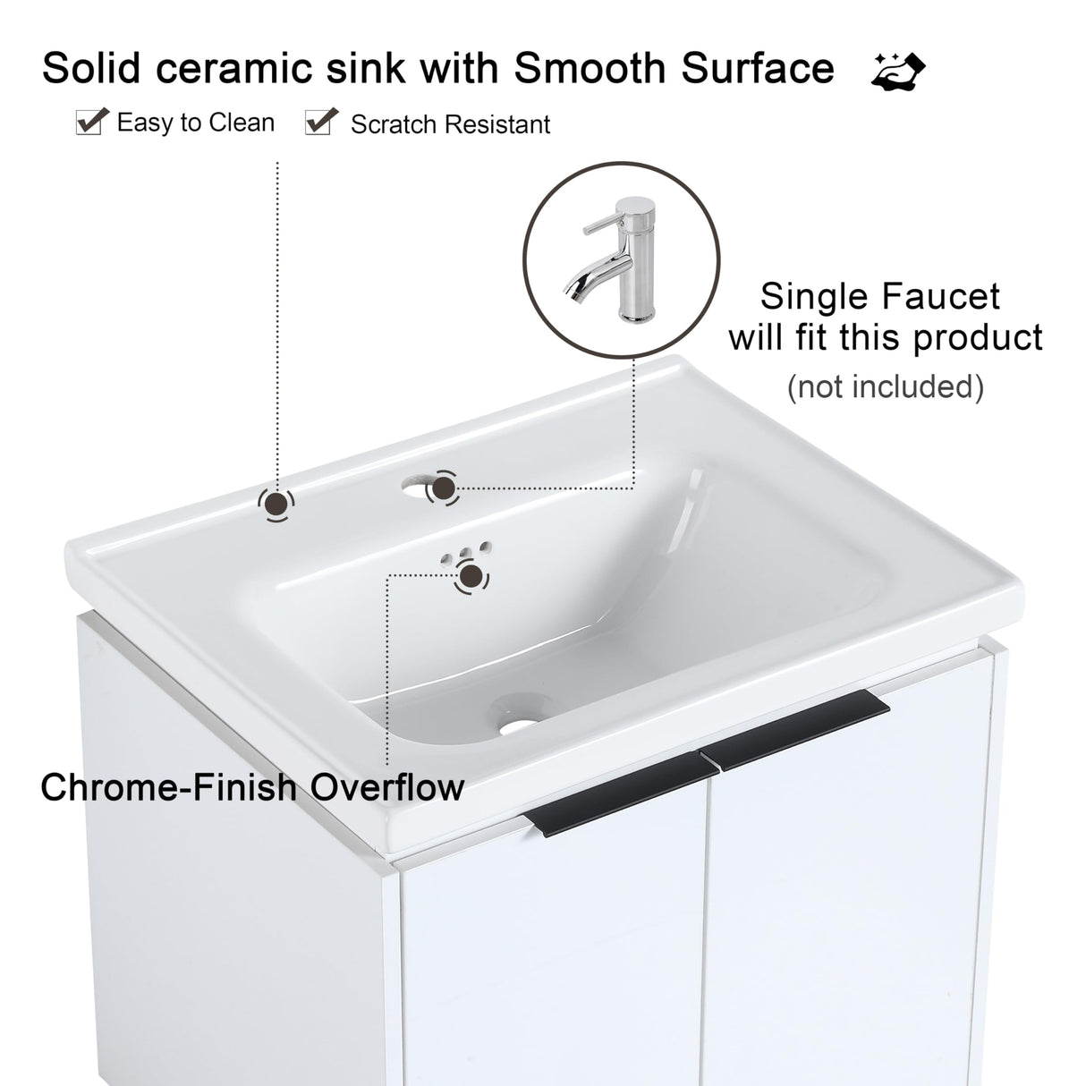 Malwee 60" Floating Bathroom Vanity with White Ceramic Basin Sink Top, 60 Inch Double Sink Wall Mounted Bathroom Vanity, with 4 Doors and Storage Shelve Malwee