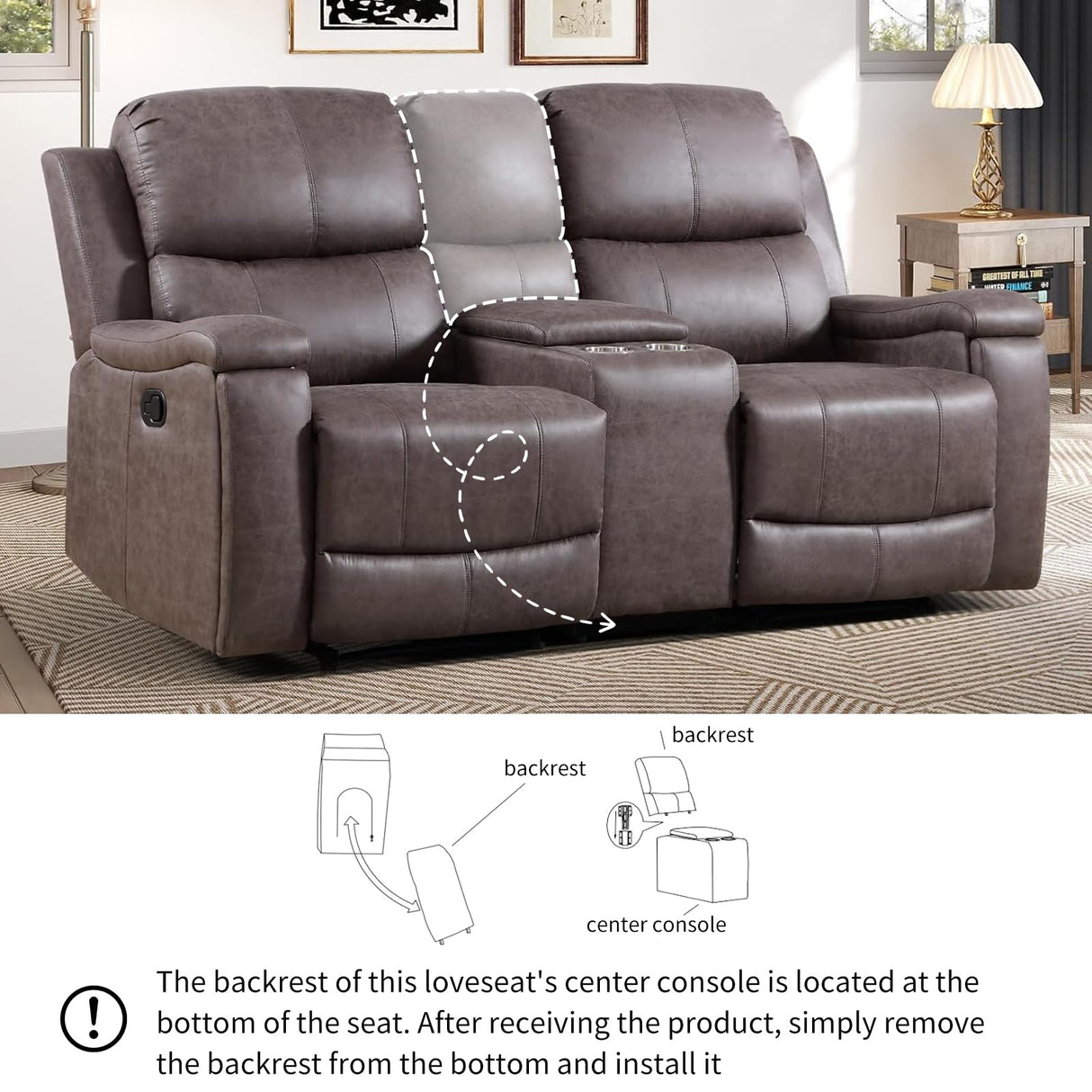 CANMOV Faux Leather Manual Reclining Sofa Furniture Set, Manual Recliner Chair, Manual Loveseat and 3 Seat Recliner Sofa Couch Set for Living Room,Grey CANMOV
