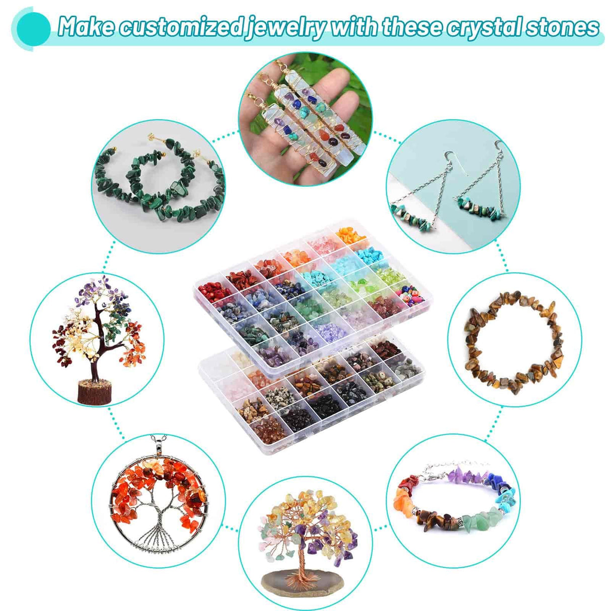 PAXCOO 2278Pcs Crystal Beads for Jewelry Making Supplies, 48 Colors Ring Making Kit Crystals Jewelry Making Kit for Adults Bracelet Earring Necklace Making PAXCOO