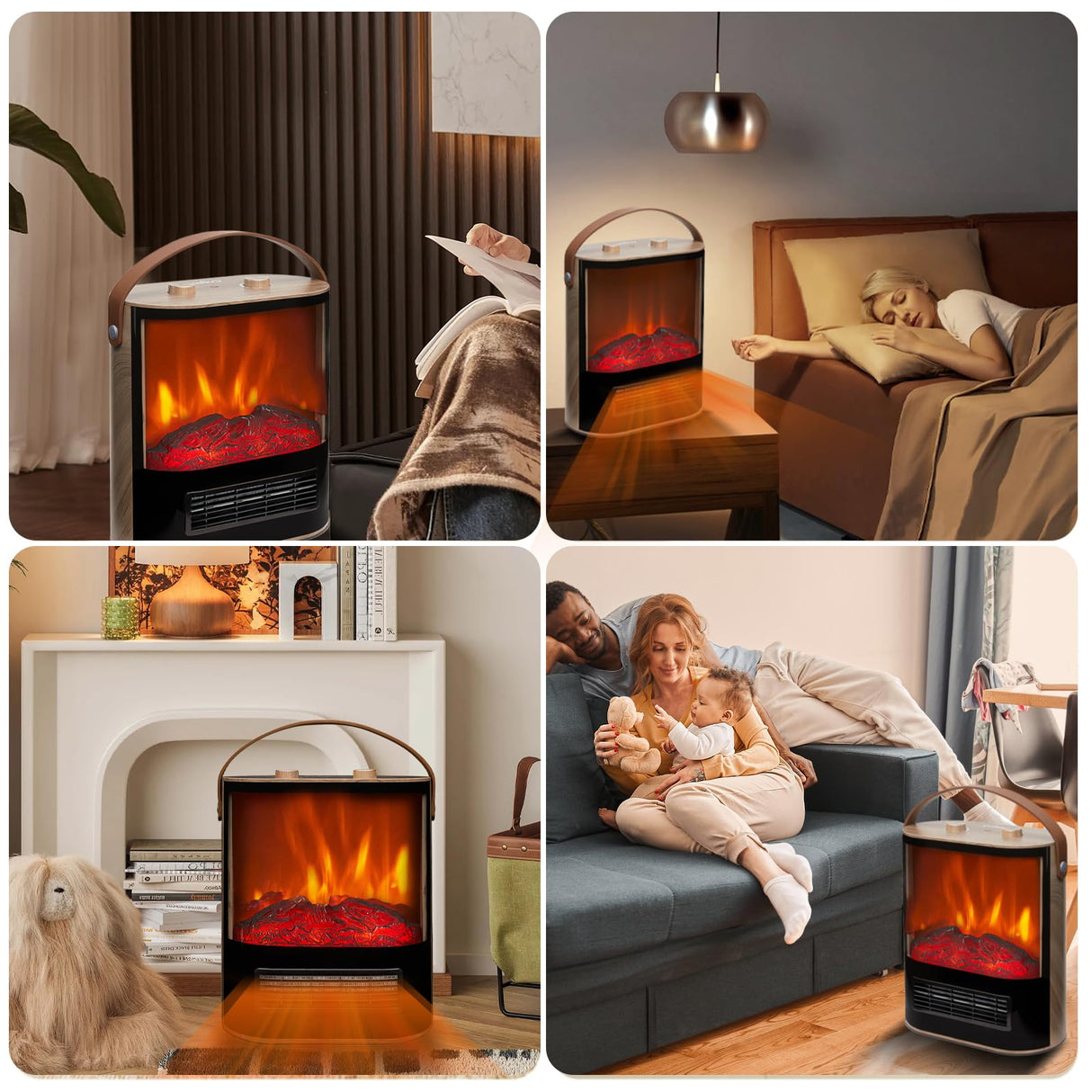 CUOZOVA 16“ Portable Electric Fireplace Heater, 1500W/850W Small Electric Fireplace for Indoor Use with Curved Monitor&Realistic 3D Flame, Fireplace Stove for Home Office, Fake Fireplace for Christmas CUOZOVA