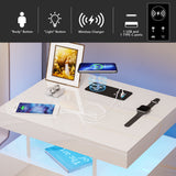 HNEBC Auto LED Nightstand with Wireless Charging Station & USB Ports,High Gloss Bedside Tables with 2 Drawers,Floating Nightstand with 3 Color & Adjustable Brightness Embedded LED Light Strip HNEBC