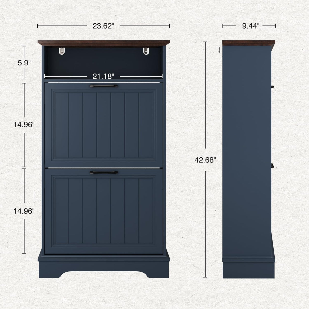 Shoe Storage Cabinet with 2 Flip Drawers, 24" W Farmhouse Modern Hidden Shoes Rack Cabinet with Adjustable Shelves & Open Storage, Narrow Slim Shoe Organizer for Front Door Entrance, Entryway, Blue WINWY