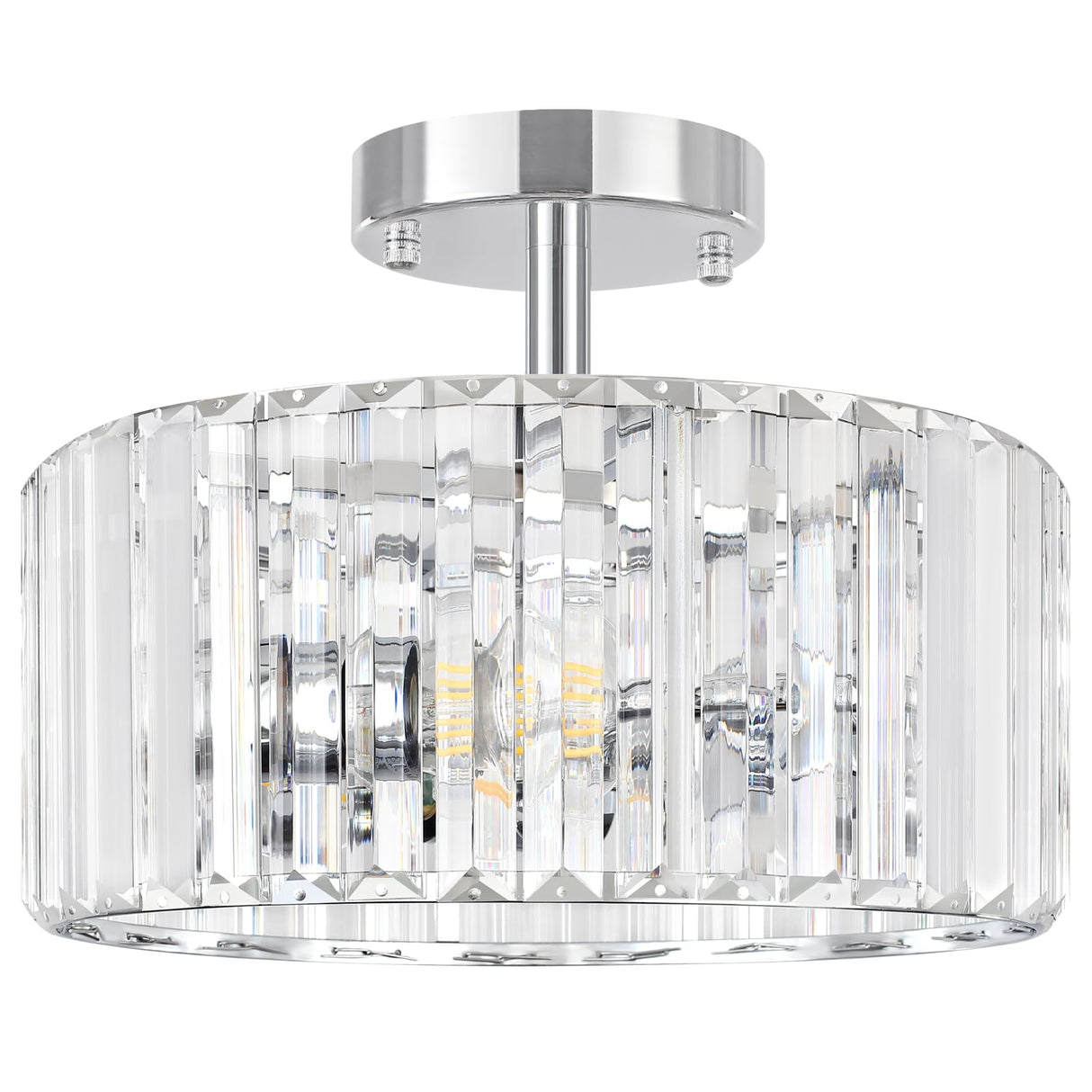TOULMJ 3-Light Crystal Semi Flush Mount Ceiling Light, Modern Chrome Crystal Round Close to Ceiling Light Fixture for Bedroom Kitchen Island Hallway Foyer Entryway, Chrome Finish TOULMJ