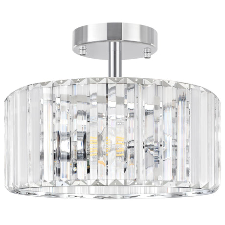 TOULMJ 3-Light Crystal Semi Flush Mount Ceiling Light, Modern Chrome Crystal Round Close to Ceiling Light Fixture for Bedroom Kitchen Island Hallway Foyer Entryway, Chrome Finish TOULMJ