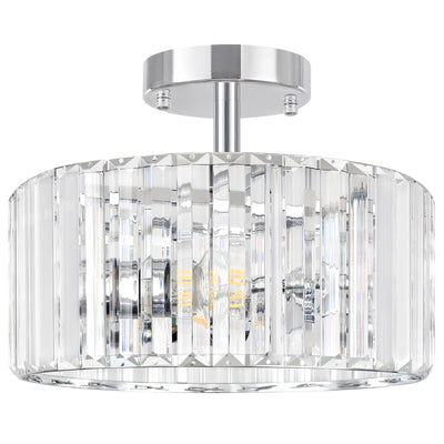 TOULMJ 3-Light Crystal Semi Flush Mount Ceiling Light, Modern Chrome Crystal Round Close to Ceiling Light Fixture for Bedroom Kitchen Island Hallway Foyer Entryway, Chrome Finish
