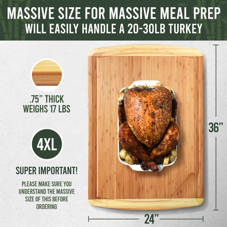 GREENER CHEF 36 Inch 4XL Extra Large Cutting Board with Lifetime Replacements - Wood Butcher Block Cutting Board - Bamboo Stove Top Cover for Extra Countertop Space - Giant Wood Charcuterie Board Greener Chef