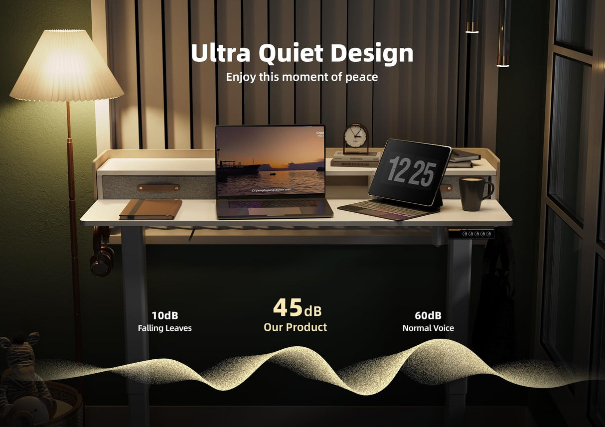 YDN Electric Standing Desk with Drawers, Adjustable Height Stand Up Desk, 48 inch Electric Sit Stand Computer Desk for Home Office, White YDN