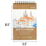 Crehatos 5.5" x 8.5" Sketch Book, Top Spiral Bound Sketch Pad, 100 Sheets Each 68lb/100gsm Drawing Paper, 2 Pack Crehatos