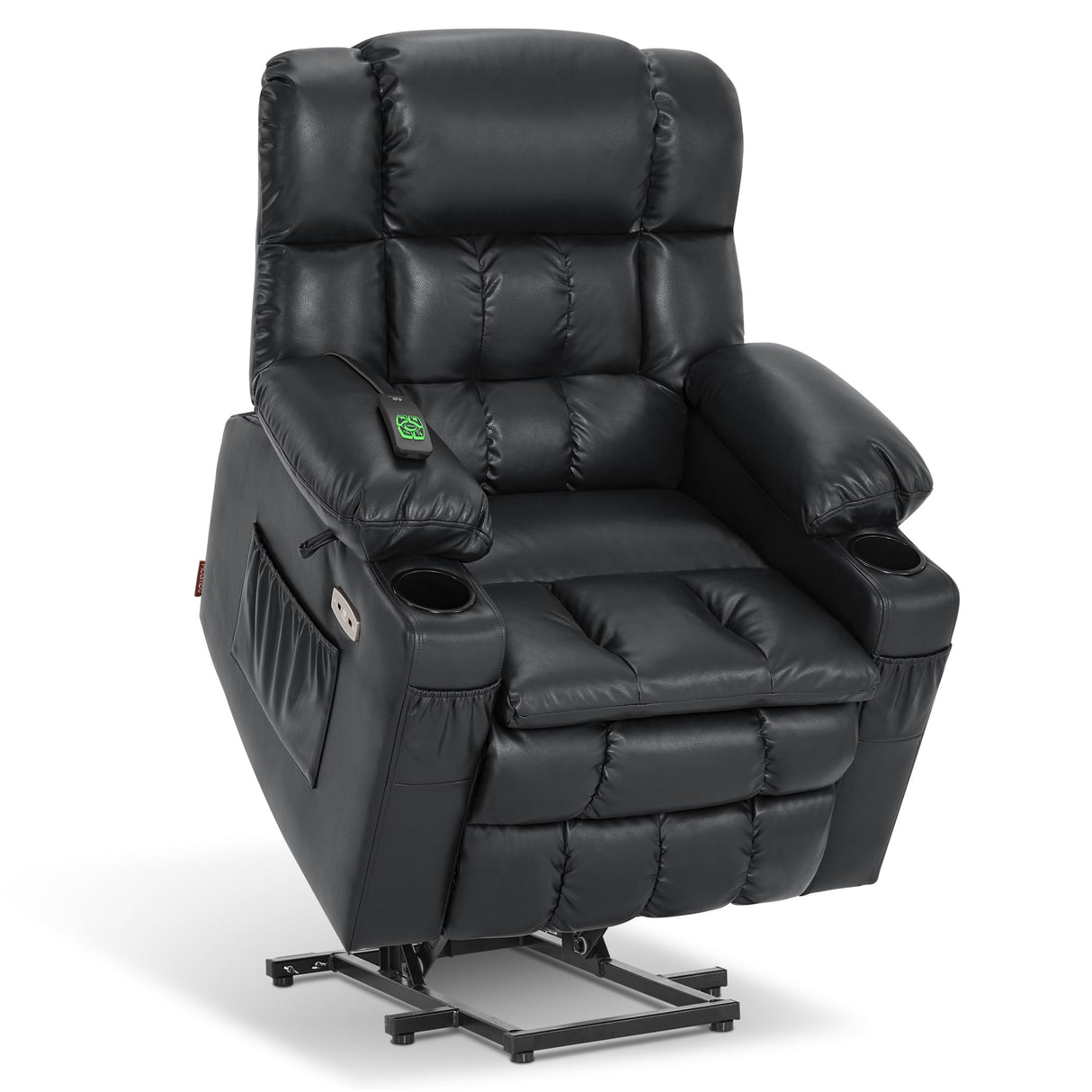 MCombo Dual Motor Small Power Lift Recliner Chair for Elderly, Lay Flat Lift Chair with Heat and Massage, Petite Lift Chair, Cup Holders, Faux Leather 7893 (Black, Small) MCombo