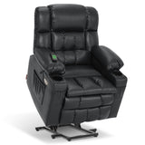 MCombo Dual Motor Small Power Lift Recliner Chair for Elderly, Lay Flat Lift Chair with Heat and Massage, Petite Lift Chair, Cup Holders, Faux Leather 7893 (Black, Small) MCombo
