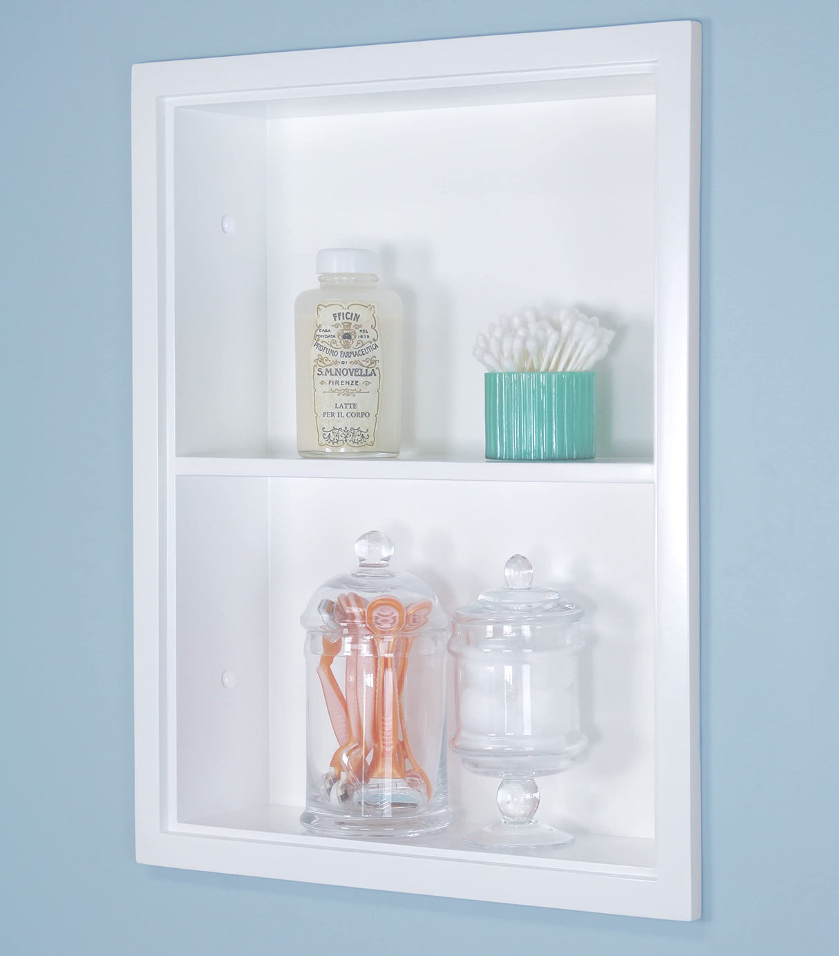 Fox Hollow Furnishings 14x18 Sloane Recessed Wall Niche Medicine Cabinet Replacement, in The Wall Bathroom Cabinet Insert Shelf/Shelves, Made in North America, Real Wood, NO MDF, White Plain Back Fox Hollow Furnishings