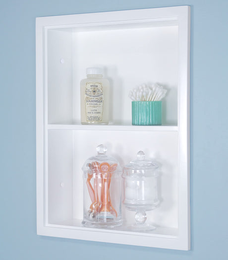 Fox Hollow Furnishings 14x18 Sloane Recessed Wall Niche Medicine Cabinet Replacement, in The Wall Bathroom Cabinet Insert Shelf/Shelves, Made in North America, Real Wood, NO MDF, White Plain Back Fox Hollow Furnishings