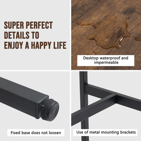Rongbuk 44.5" Rustic Brown Bar Table with Adjustable Feet and Metal Legs Rongbuk