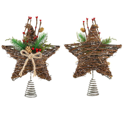 9-Inch Rattan Natural Star Christmas Tree Topper,Rustic Farmhouse Xmas Treetop for Indoor Christmas Tree Decorations Holiday Seasonal Decor