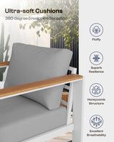 Oasbira Aluminum Outdoor Patio Furniture Set with Coffee Table, 5 Piece Patio Conversation Sets with Washable Thick Cushions, Patio Sectional Furniture Set for Porch, Balcony, Deck, White Oasbira