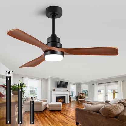 dearnow 48" Wooden Ceiling Fan with Lighted Remote Control, Indoor Outdoor Wooden Ceiling Fan, Outdoor Modern Ceiling Fan with 3 Fan Blades for Patio, Living Room, Farmhouse, etc (Black + Wal - WoodArtSupply