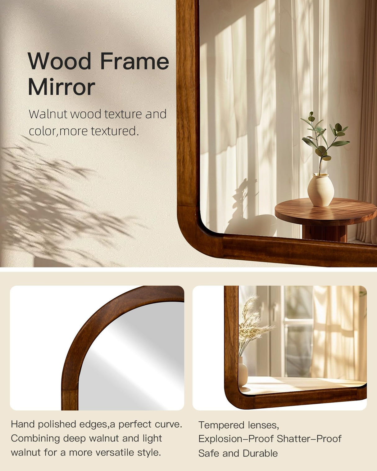 Arched Mirror 22 x 30 Inch,Brown Wood Rustic Bathroom Tempered Wall Mirror with Wood Frame,Round Corner Arch Farmhouse Wooden Vanity Mirror for Living Room,Entryway or Bedroom（Walnut Brown） CULER