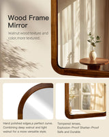 Arched Mirror 22 x 30 Inch,Brown Wood Rustic Bathroom Tempered Wall Mirror with Wood Frame,Round Corner Arch Farmhouse Wooden Vanity Mirror for Living Room,Entryway or Bedroom（Walnut Brown） CULER