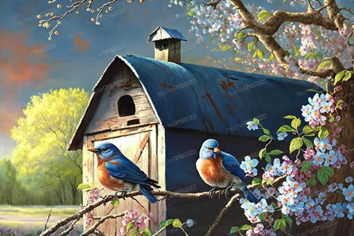RMSGOZO 5D Farmhouse Flower Birds Diamond Painting Kits - Spring Animal Diamond Painting, Full Round Diamond Art Kits for Adults, for Wall Decor & Farm Decor Gifts (8 X 12 Inch) RMSGOZO