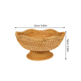 BRIGHTFUFU 5.5H*9.83W inch Rattan Fruit Plate Key Bowls Woven Snack Basket Snack Plate Tabletop Storage Tray Rattan Fruit Basket Decorative Pedestal Bowl Weaving Storage Holder Grocery Basket Dried Fr BRIGHTFUFU