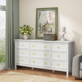 CARPETNAL 9 Drawer White Dresser for Bedroom with Deep Drawers, Large Dressers & Chest of Drawers With Gold Handle, Modern Long Dressers for Closet Bedroom, Living Room (59.25" W x 15.75" D x 30.9" H) CARPETNAL