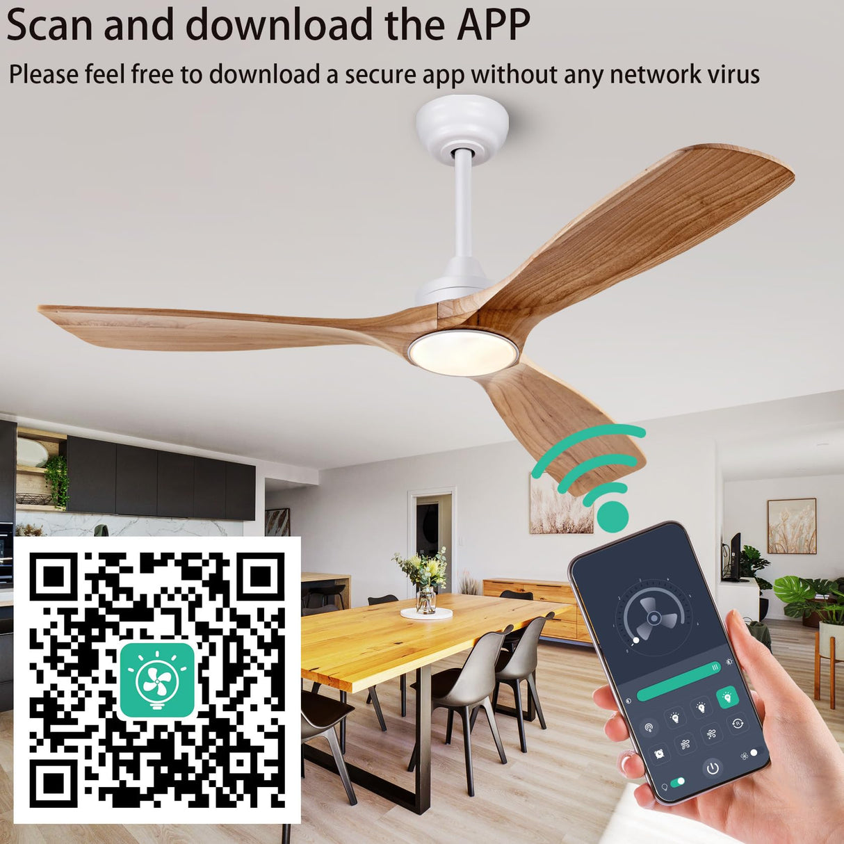 Ceiling Fans with Lights, 52 Inch Ceiling Fan with Remote/APP Control,3CCT Dimmable Light,Noiseless Reversible DC Motor,3 Solid Wood Blades,Indoor/Outdoor Ceiling Fans for Bedroom,Farmhouse,Patio ducrew