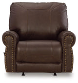 Signature Design by Ashley Colleton Classic Leather Match Upholstered Manual Recliner with Nailheads, Dark Brown Signature Design by Ashley