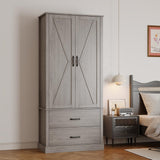 FinerFurnis Kitchen Pantry Storage Cabinet, 65" Tall Food Pantry Cabinet with 3 Storage Shelves and 2 Large Drawers, Farmhouse Kitchen Cupboard for Living Room, Dining Room, Grey FinerFurnis