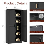 Kubohogar 71" Tall Metal Pantry Cabinet, Black Kitchen Pantry Storage Cabinet with 4 Adjustable Shelves and Gold Handles, Cupboard for Kitchen, Dining Room, Living Room, Bathroom Kubohogar