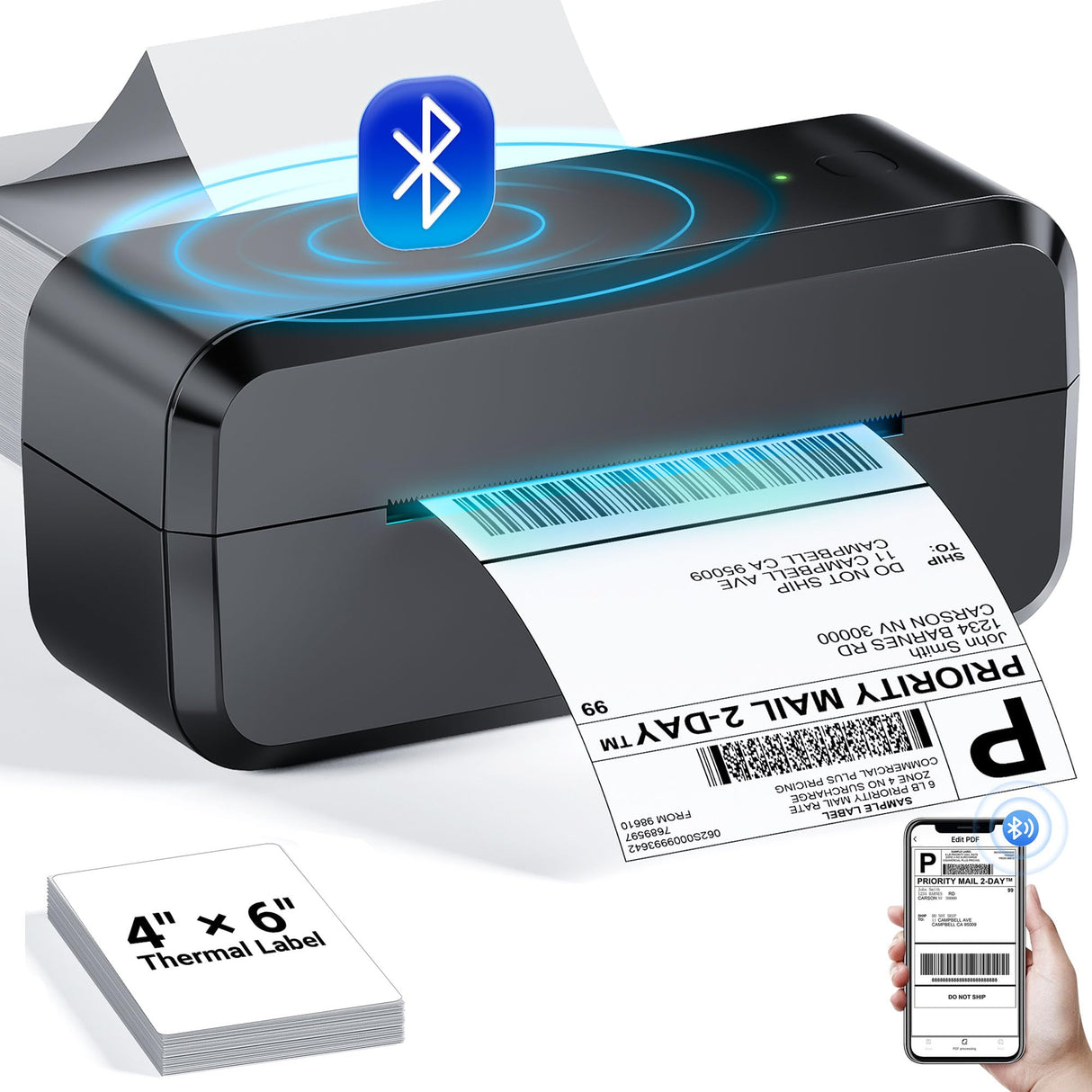 Bluetooth Thermal Shipping Label Printer, Wireless 4x6 Label Printer for Shipping Packages & Small Business, Compatible with Android, IOS, Windows and Mac, Widely Used for Ebay, Amazon, Shopify, Etsy NelkoGlobal