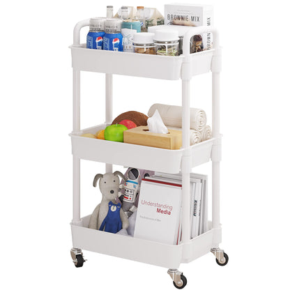 UDEAR 3-Tier Rolling Utility Cart with 12 Category Labels,Multifunctional Storage Shelves with Handle and Lockable Wheels for Room,Office,Kitchen,Bathroom,White - WoodArtSupply