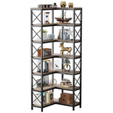 Tribesigns 7-Shelf Corner Bookshelf,Large Modern Corner Bookcase, 7-Tier Tall Corner Shelf Storage Display Rack with Metal Frame for Living Room Home Office (Grey) Tribesigns