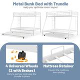 KOMFOTT Twin Over Full Bunk Bed with Trundle, Heavy-Duty Metal Bunk Bed Frame with Guardrail & 2 Ladders, Space-Saving Bunk Bed for Kids/Teens/Adults, No Box Spring Needed KOMFOTT