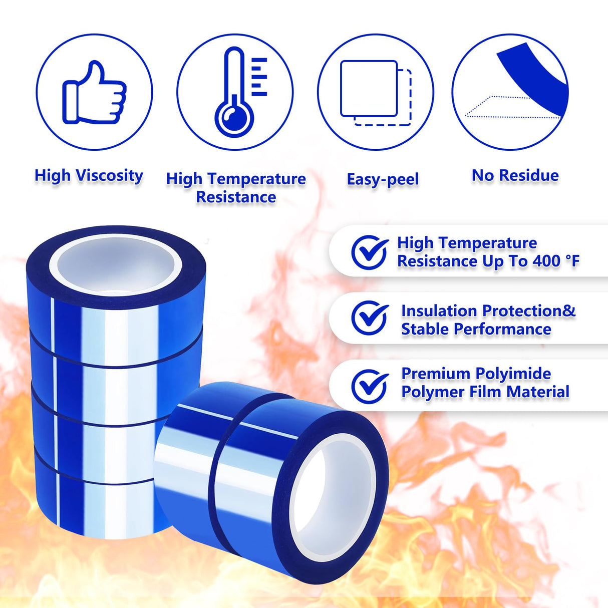 UTNVBTR 6 Rolls 20mm x16m(52ft) Blue Heat Resistant Tape，Heat Transfer Tape for Heat Sublimation Press Vinyl，and Fixing of Electronic Parts During Processing，No Residue UTNVBTR