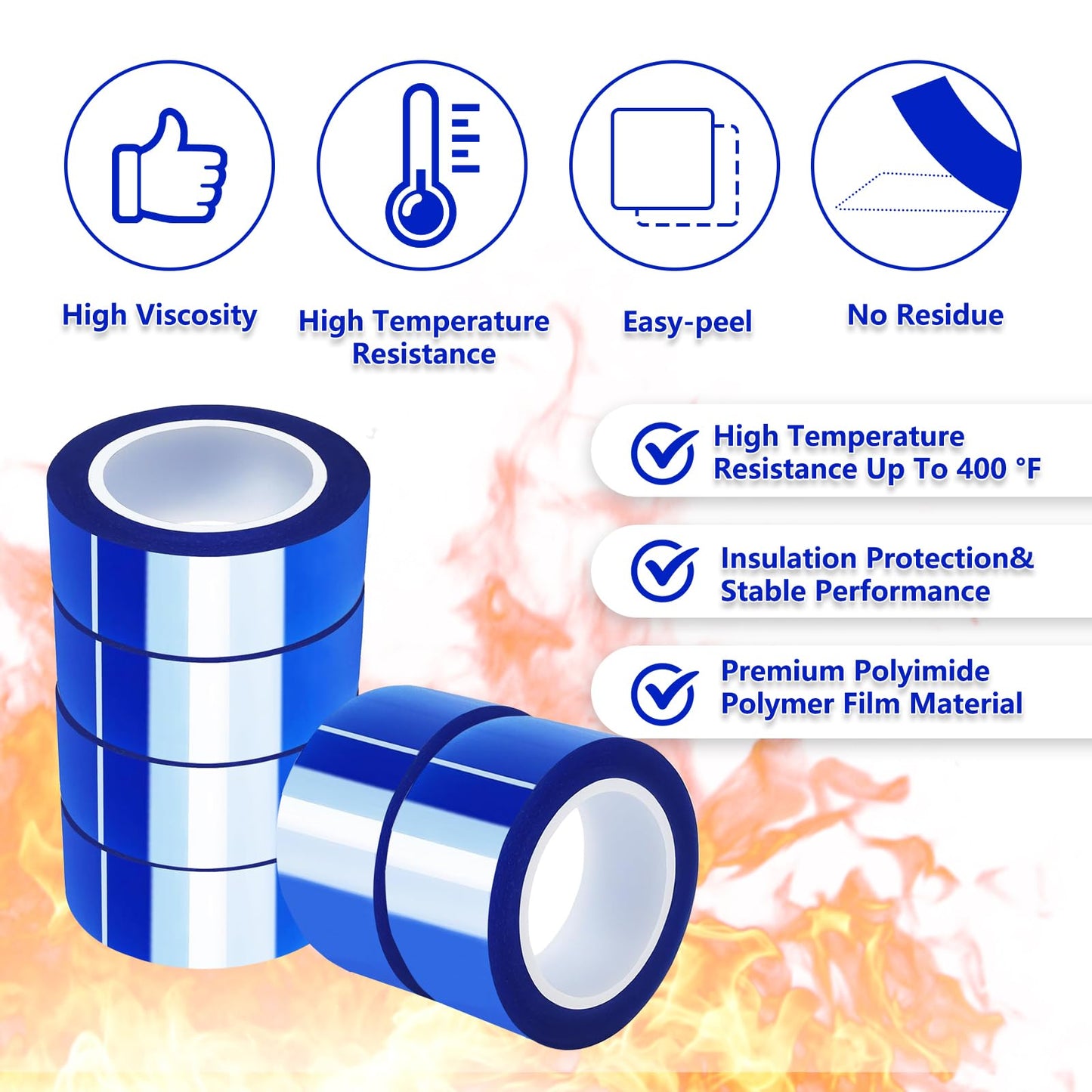 UTNVBTR 6 Rolls 20mm x16m(52ft) Blue Heat Resistant Tape，Heat Transfer Tape for Heat Sublimation Press Vinyl，and Fixing of Electronic Parts During Processing，No Residue