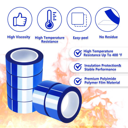 UTNVBTR 6 Rolls 20mm x16m(52ft) Blue Heat Resistant Tape，Heat Transfer Tape for Heat Sublimation Press Vinyl，and Fixing of Electronic Parts During Processing，No Residue