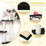 Modern Wall-Mounted Cat Furniture - 5pcs Cat Wall Shelves, Stable Wooden Cat Climber with Cat House, Bridge, Tree, Steps, and Scratcher - Black ESOTTE